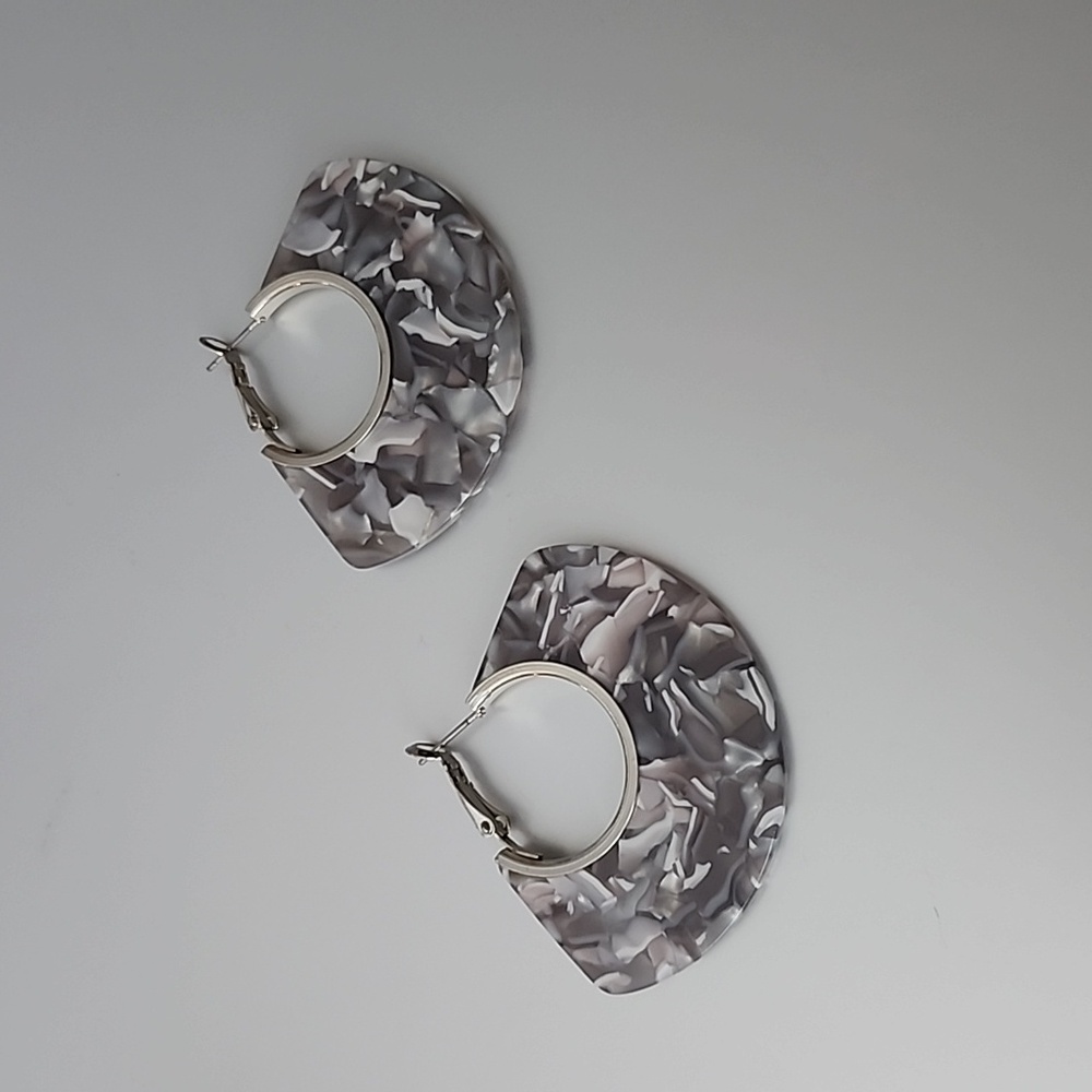 GEOMETRIC Grey Marble ACRYLIC EARRINGS Fun And Whimsy